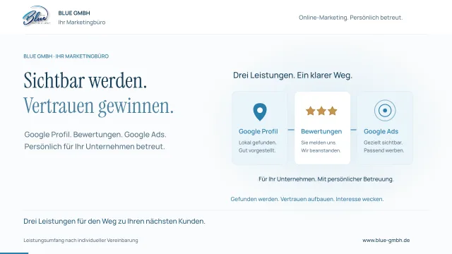 Vorschau zum Erklärfilm: Google Unternehmensprofil, Bewertungsverwaltung und Google Ads mit Blue.